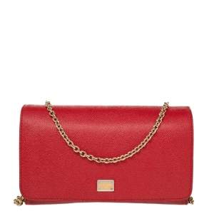 مملوكة مسبقًا Dolce & Gabbana Red Leather Flap Chain Shoulder Bag