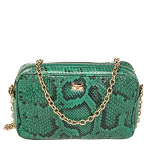 Pre Owned Dolce & Gabbana Green/Black Python Leather Shoulder Bag