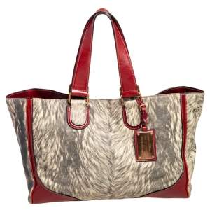 Pre Owned Dolce & Gabbana Brick Red/Cream Printed Leather Miss Exotic Shopper Tote