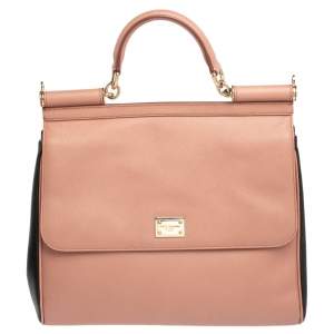 Dolce & Gabbana Pink/Black Leather Large Miss Sicily Top Handle Bag