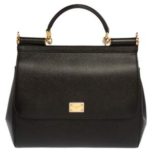 Dolce & Gabbana Black Leather Medium Miss Sicily Bag