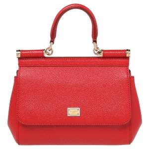 Dolce & Gabbana Bright Red Leather Small Miss Sicily Top Handle Bag