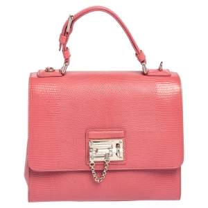 Dolce & Gabbana Pink Lizard Embossed Leather Medium Miss Monica Top Handle Bag