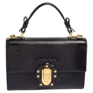 Dolce & Gabbana Black Lizard Embossed Leather Lucia Top Handle Bag
