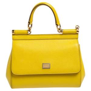 Dolce & Gabbana Yellow Leather Small Miss Sicily Top Handle Bag