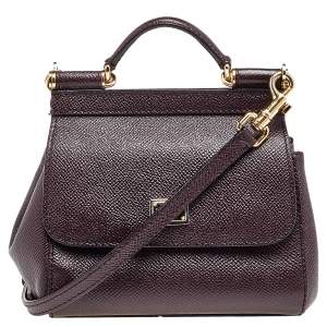 Pre Owned حقيبة كروس دولتشي أند غابانا ميني ميس سيسيلي جلد عنابي