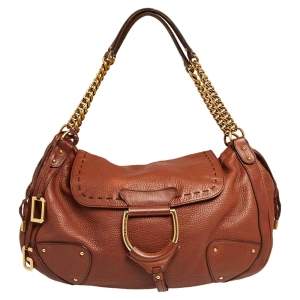 Dolce & Gabbana Brown Leather D Ring Flap Chain Hobo 
