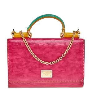 Dolce & Gabbana Pink Leather Miss Sicily Von Wallet on Chain