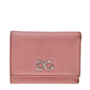 مملوكة مسبقًا Dolce & Gabbana Pink Leather DG Crystal Embellished Trifold Wallet