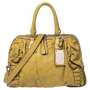 Dolce & Gabbana Apple Green Leather Miss Rouche Distressed Satchel