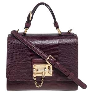 Dolce & Gabbana Burgundy Lizard Embossed Leather Miss Monica Top Handle Bag
