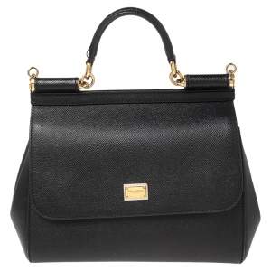 Dolce & Gabbana Black Leather Medium Miss Sicily Top Handle Bag