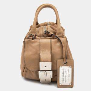 Dolce & Gabbana Beige Leather Miss Double Boston Bag
