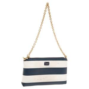 Dolce & Gabbana Blue/White Striped Leather Chain Pouch