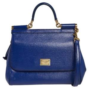 Dolce & Gabbana Blue Leather Medium Miss Sicily Top Handle Bag