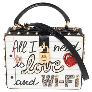 Pre Owned Dolce & Gabbana White/Black Embellished Leather Dolce Box Bag