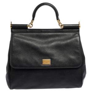 Dolce & Gabbana Black Leather Large Miss Sicily Top Handle Bag
