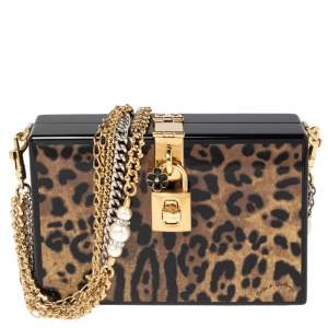 Dolce & Gabbana Black/Brown Leopard Print Acrylic Dolce Box Clutch Bag