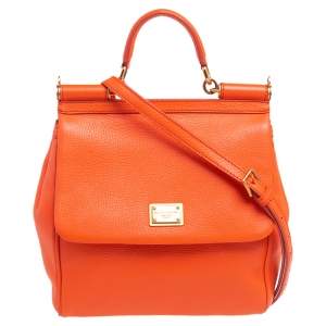 Dolce & Gabbana Orange Leather Miss Sicily Top Handle Bag