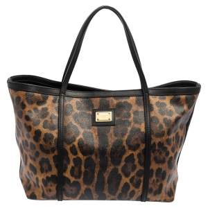 Dolce & Gabbana Black/Brown Leopard Print Coated Canvas and Leather Miss Escape Tote