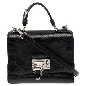 Dolce & Gabbana Black Lizard Embossed Leather Miss Monica Top Handle Bag
