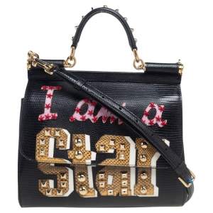 Dolce & Gabbana Black Leather and Snakeskin Medium I am Star Sicily Handle Bag