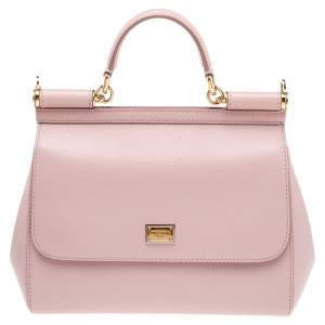 Dolce & Gabbana Baby Pink Leather Medium Miss Sicily Top Handle Bag