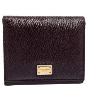 Dolce & Gabbana Plum Leather Trifold Compact Wallet