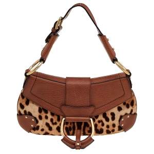 Dolce & Gabbana Brown Leopard Print Calf Hair And Leather Shoulder Bag