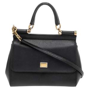 Dolce & Gabbana Black Leather Small Miss Sicily Top Handle Bag