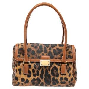 Dolce & Gabbana Brown Leopard Print Coated Canvas and Leather Satchel