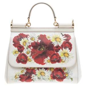 حقيبة دولتشي & غابانا ميس سيسيلي جلد طباعة زهور أبيض متوسطة بيد علوية