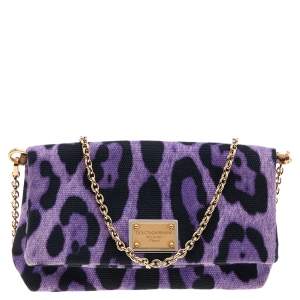 Dolce & Gabbana Purple/Black Leopard Print Canvas Crossbody Bag