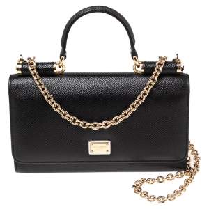 Dolce & Gabbana Black Leather Miss Sicily Von Wallet on Chain