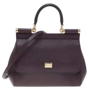 Dolce & Gabbana Plum Leather Small Miss Sicily Top Handle Bag