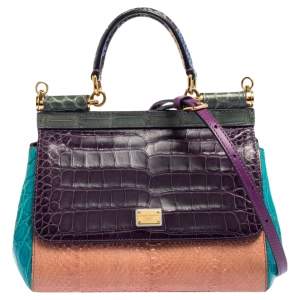 Dolce & Gabbana Multicolor Crocodile and Python Small Miss Sicily Top Handle Bag