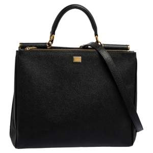 Dolce & Gabbana Black Leather Miss Sicily Double Zip Top Handle Bag