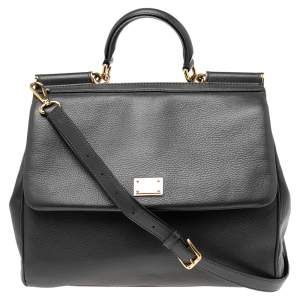 Dolce & Gabbana Grey Leather Large Miss Sicily Top Handle Bag