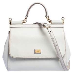 Dolce & Gabbana Off White Leather Medium Sicily Top Handle Bag