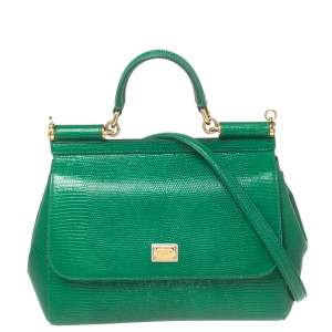 Pre Owned حقيبة بيد علوية دولتشي أند غابانا ميس سيسيلي جلد نقشة السحلية أخضر متوسطة 