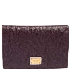 Pre Owned Dolce & Gabbana Dark Burgundy Leather Flap Card Case