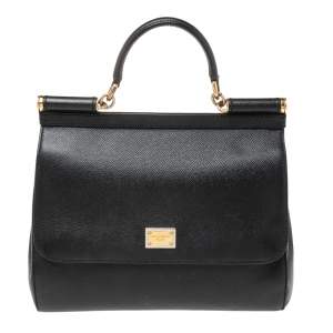 Pre Owned Dolce & Gabbana Black Leather Regular Miss Sicily Top Handle Bag