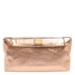 Pre Owned Dolce & Gabbana Metallic Rose Gold Leather Miss Always Clutch