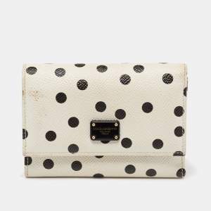 Dolce & Gabbana White/Black Polka Dot Print Leather Trifold Compact Wallet
