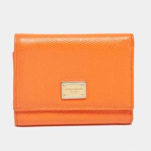 مملوكة مسبقًا Dolce & Gabbana Orange Leather Trifold Compact Wallet
