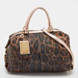 Dolce & Gabbana Brown/Rose Gold Leopard Print Coated Canvas and Leather Satchel