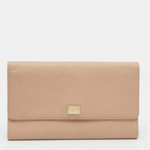 مملوكة مسبقًا Dolce & Gabbana Beige Leather Long Trifold Wallet