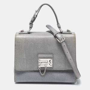 Pre Owned Dolce & Gabbana Light Blue  Lizard Embossed Leather Medium Miss Monica Top Handle Bag