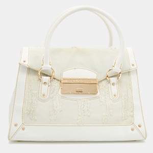 Pre Owned Dolce & Gabbana White Denim And Leather Flap Satchel
