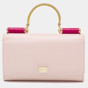 Pre Owned Dolce & Gabbana Light Pink/Red Leather Miss Sicily Von Wallet on Chain